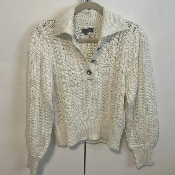 NWOT Wool Blend Sweater Crystal Buttons Collar, Size M - Picture 8 of 10